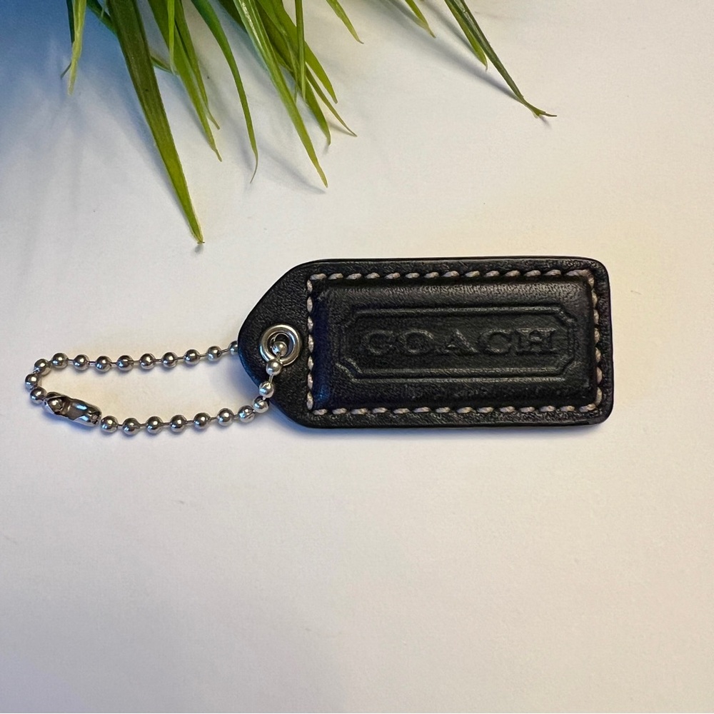 Large 2”  COACH 
Dark Chocolate Leather Hanging Tag Keychain FOB Bag Charm